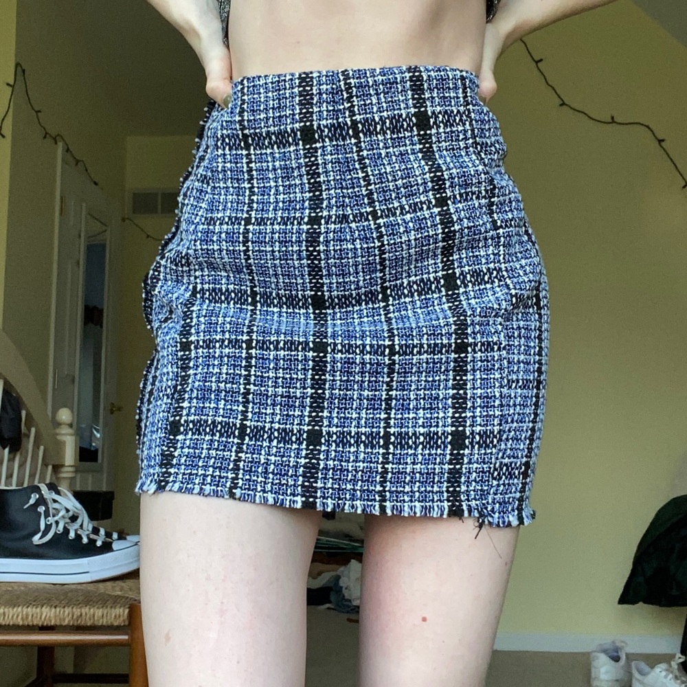 Blue Tweed Mini Skirt